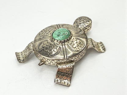 Carol Felley Vintage Sterling Silver Turquoise Turtle Brooch Pendant 42g JR2245