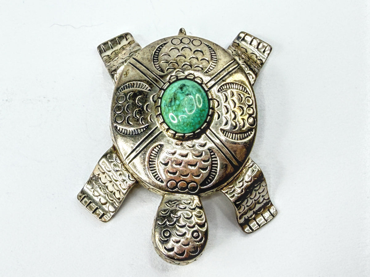 Carol Felley Vintage Sterling Silver Turquoise Turtle Brooch Pendant 42g JR2245