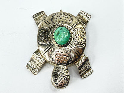 Carol Felley Vintage Sterling Silver Turquoise Turtle Brooch Pendant 42g JR2245