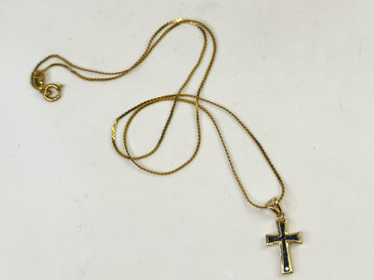 Vintage 14K Gold Pave Sapphire Cross Pendant Necklace 17.5" JR1506