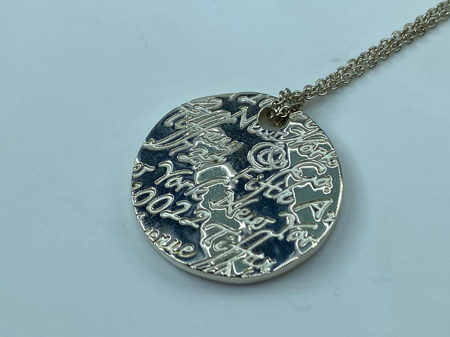 Tiffany & Co. Sterling Silver Wavy Notes Fifth Ave Disc Necklace 10.9g JR361