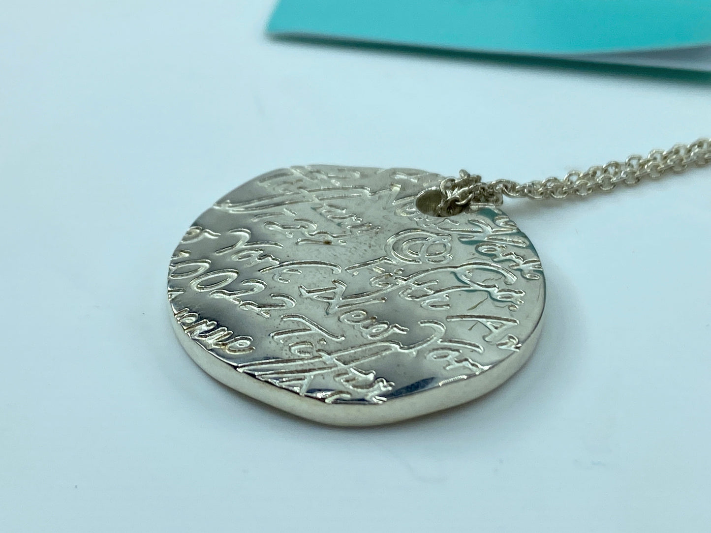 Tiffany & Co. Sterling Silver Wavy Notes Fifth Ave Disc Necklace 10.9g JR361