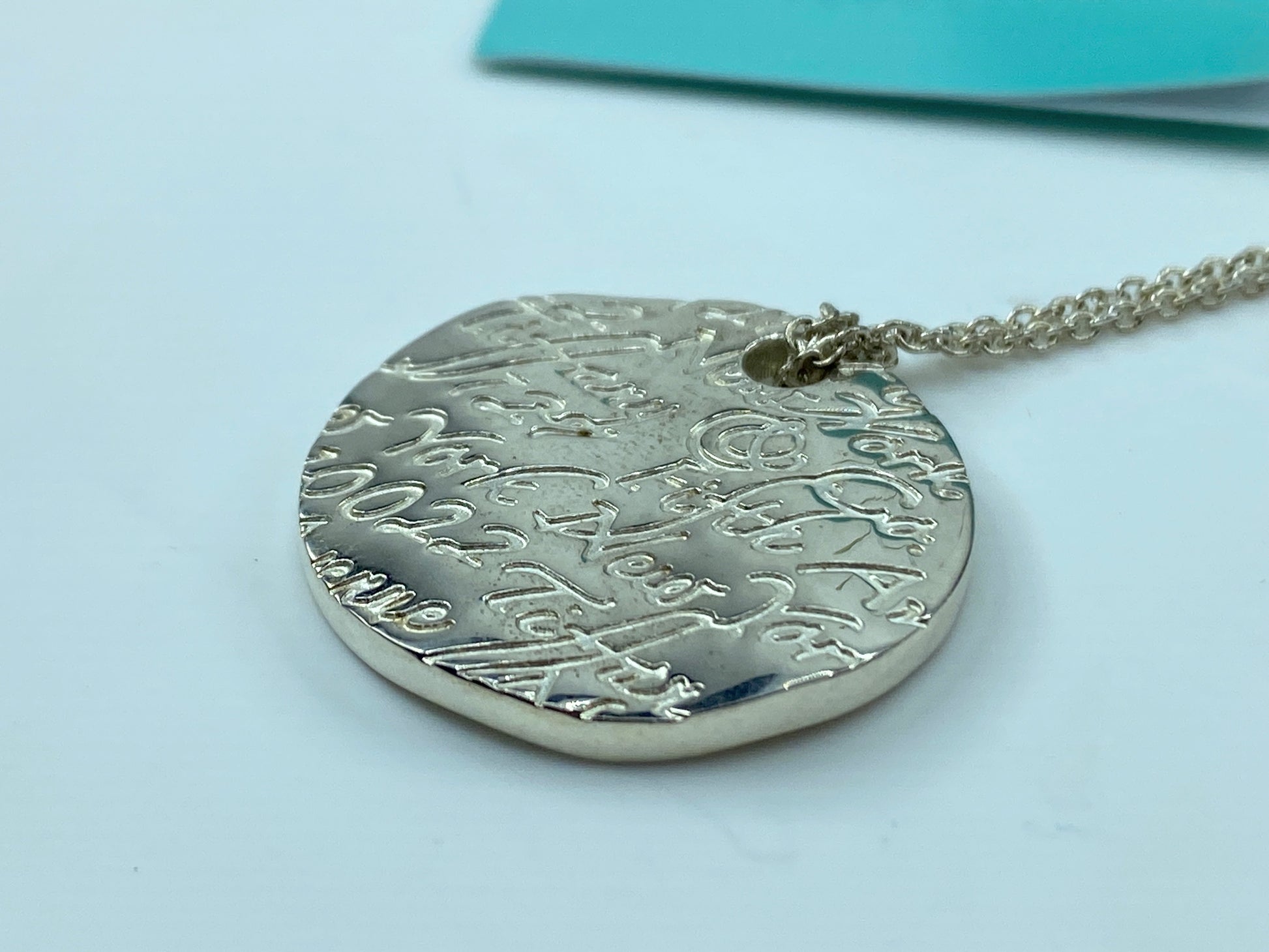 Tiffany & Co. Sterling Silver Wavy Notes Fifth Ave Disc Necklace 10.9g JR361