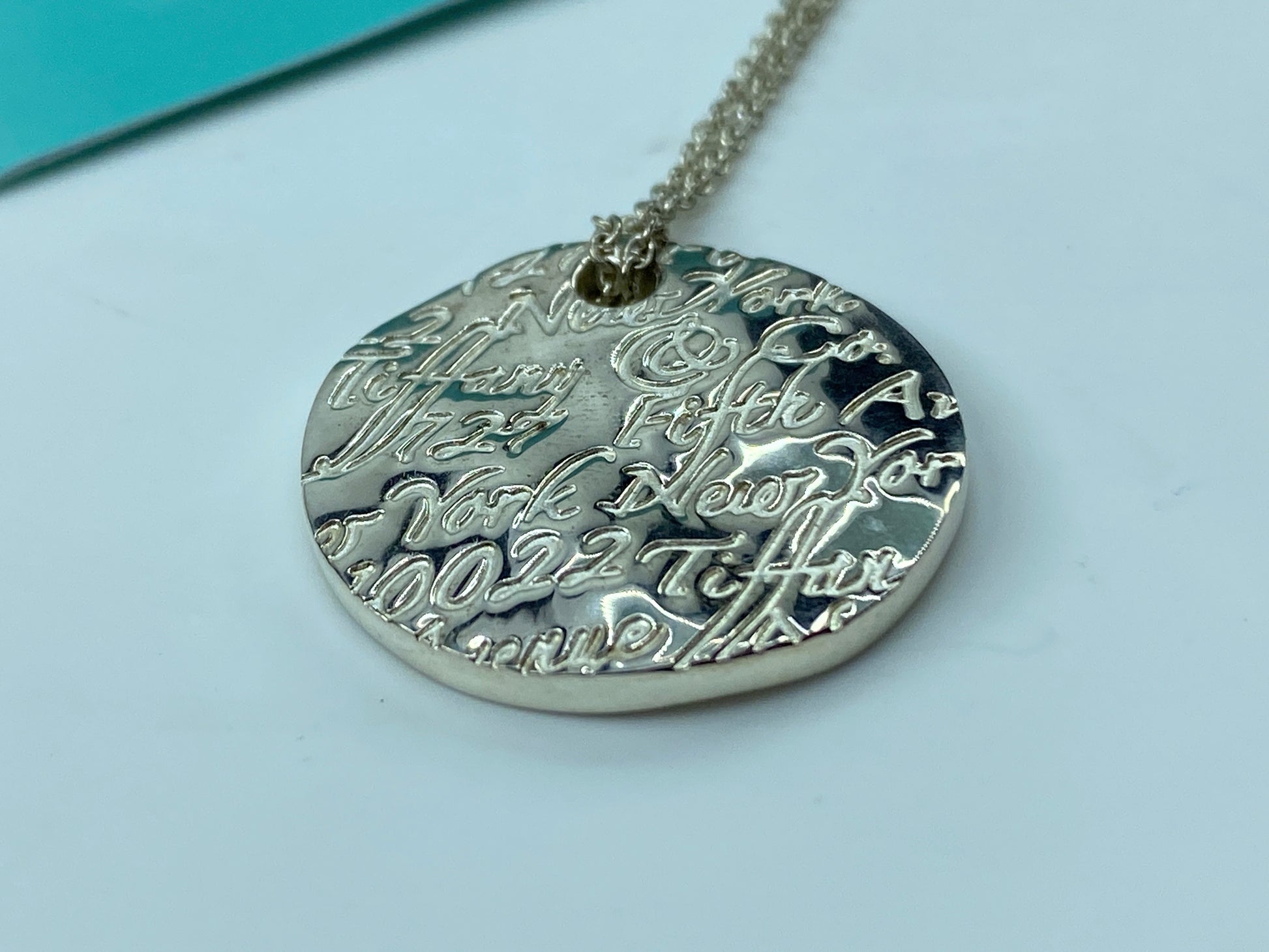 Tiffany & Co. Sterling Silver Wavy Notes Fifth Ave Disc Necklace 10.9g JR361