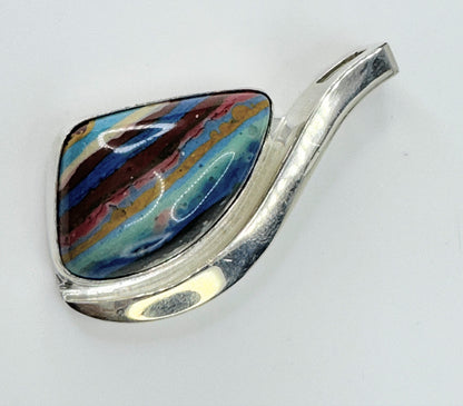 Jay King Rainbow Calsilica Sterling Silver Modernist Pendant Signed 12.4g JR9506