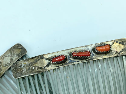 c1950's American Indian Sterling Silver and Coral Hair Combs set 13.2g SS103