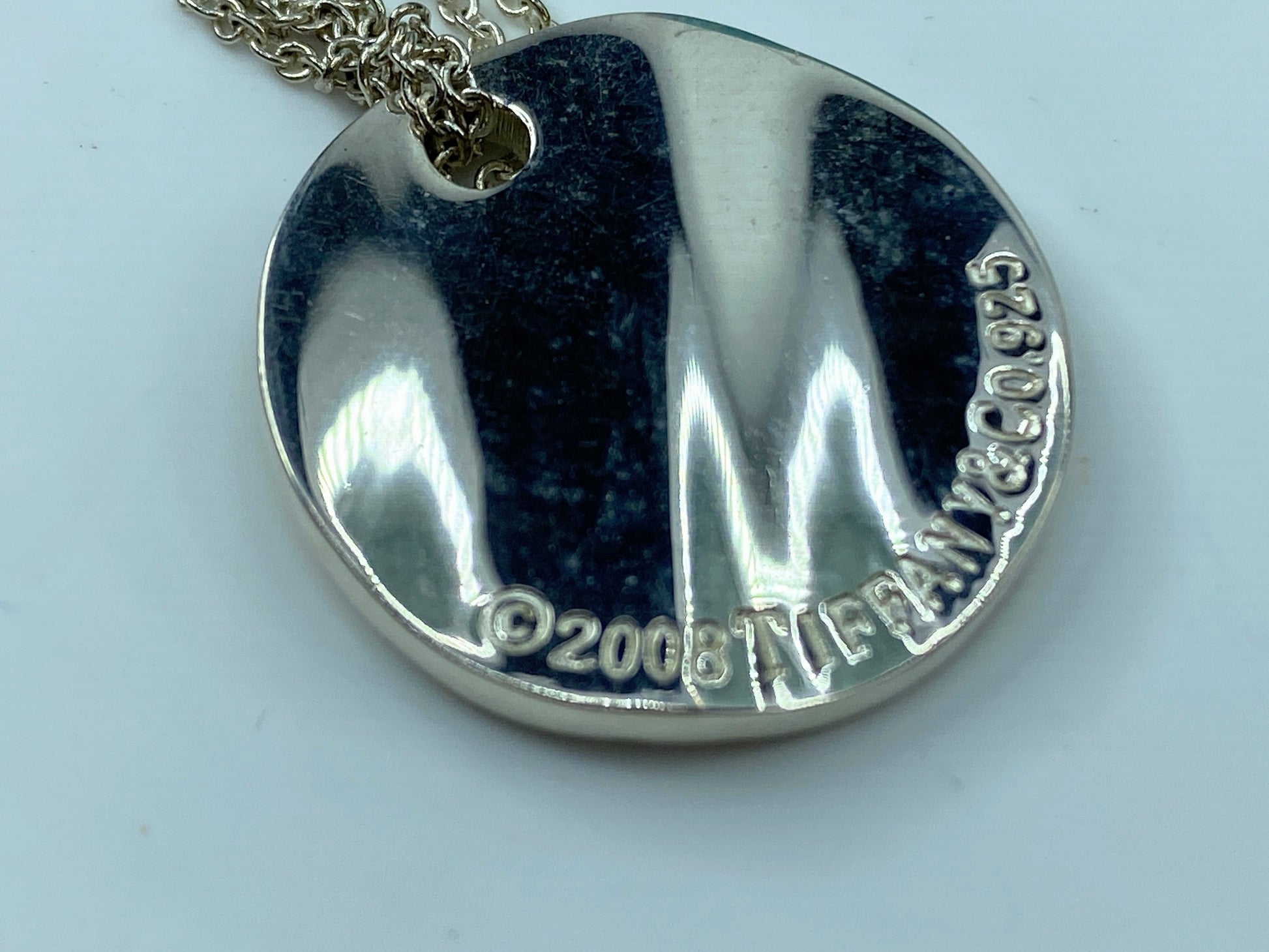 Tiffany & Co. Sterling Silver Wavy Notes Fifth Ave Disc Necklace 10.9g JR361