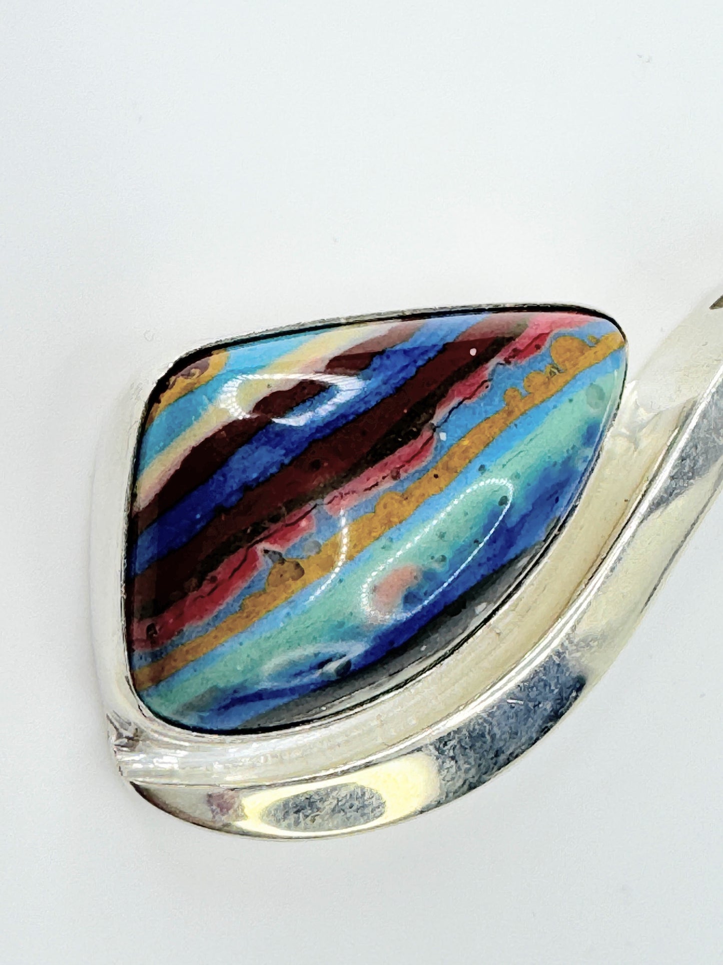 Jay King Rainbow Calsilica Sterling Silver Modernist Pendant Signed 12.4g JR9506