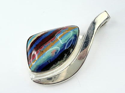 Jay King Rainbow Calsilica Sterling Silver Modernist Pendant Signed 12.4g JR9506