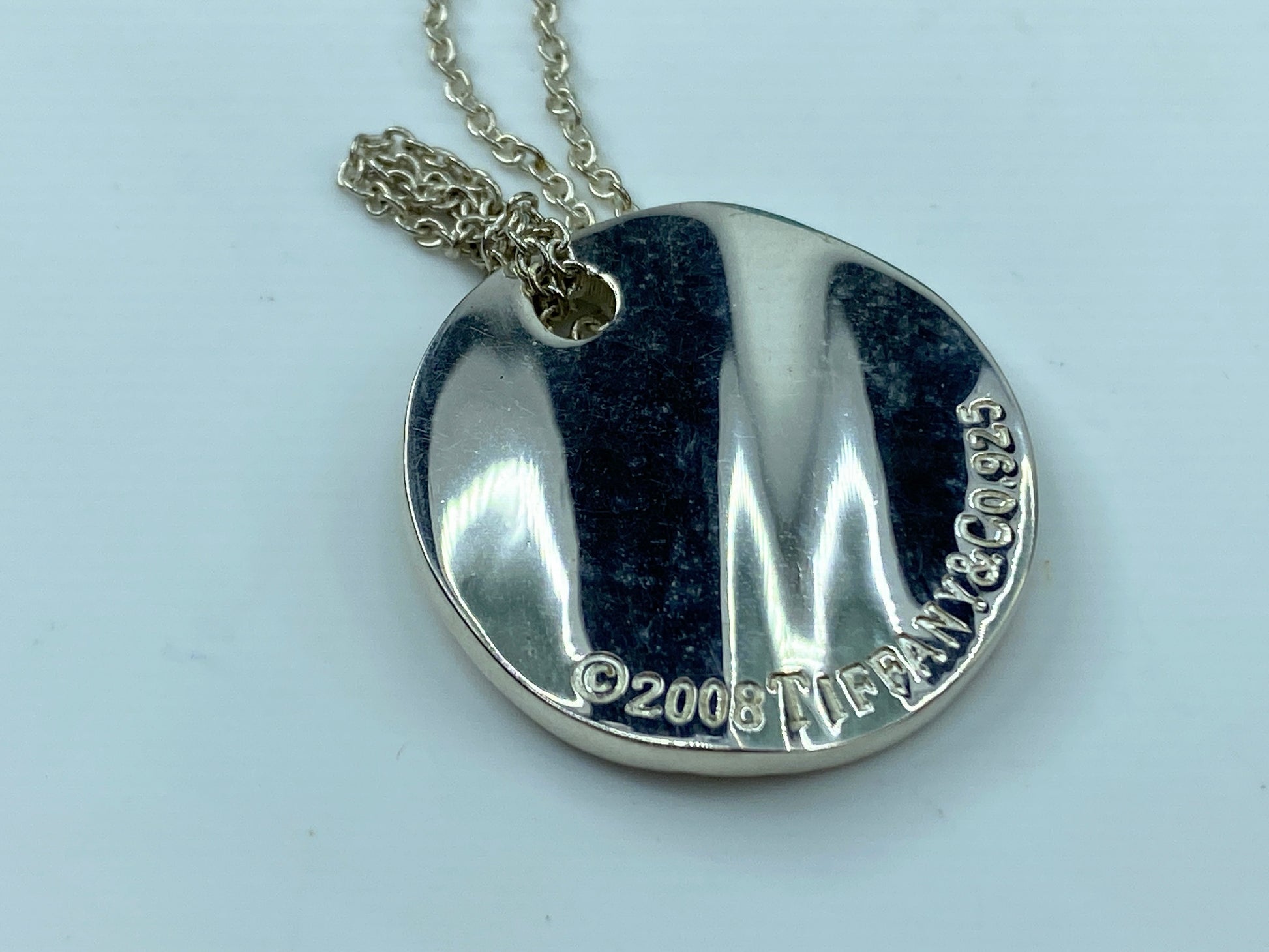 Tiffany & Co. Sterling Silver Wavy Notes Fifth Ave Disc Necklace 10.9g JR361