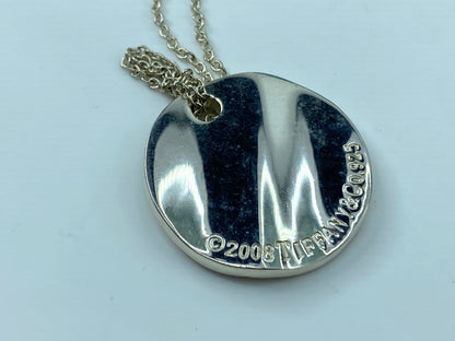 Tiffany & Co. Sterling Silver Wavy Notes Fifth Ave Disc Necklace 10.9g JR361