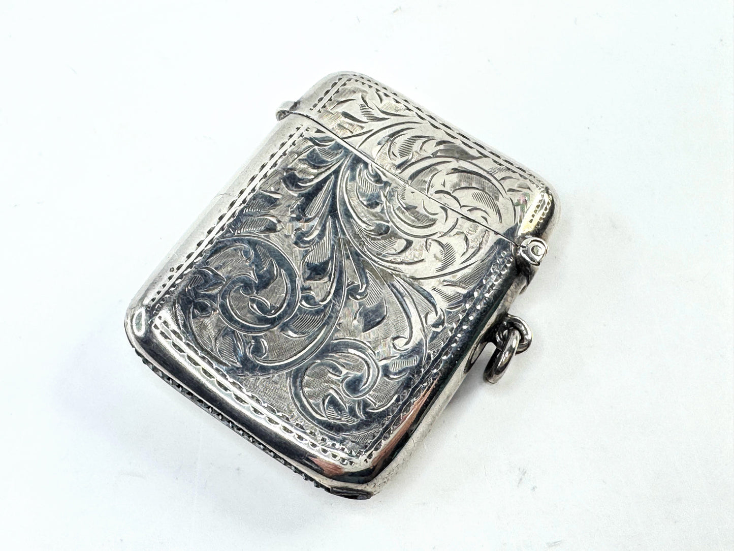 Antique 19th Century English Sterling Silver Vesta Case Engraved Birmingham SS333