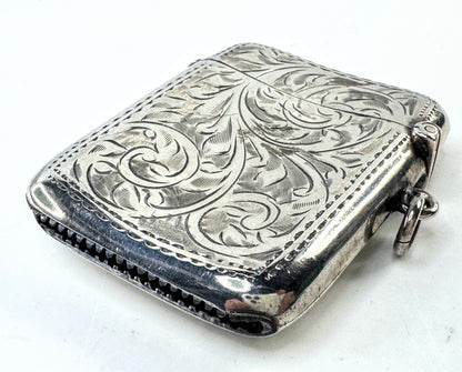 Antique 19th Century English Sterling Silver Vesta Case Engraved Birmingham SS333
