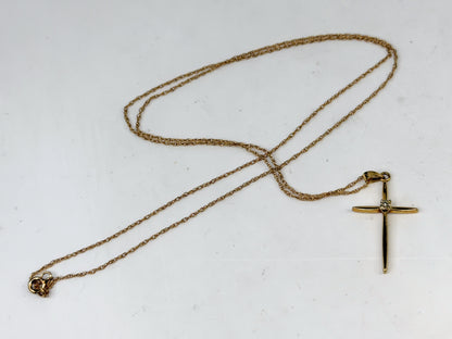 Vintage 14K Gold Chain 10K Gold Diamond Cross Pendant Necklace 20" JR1508