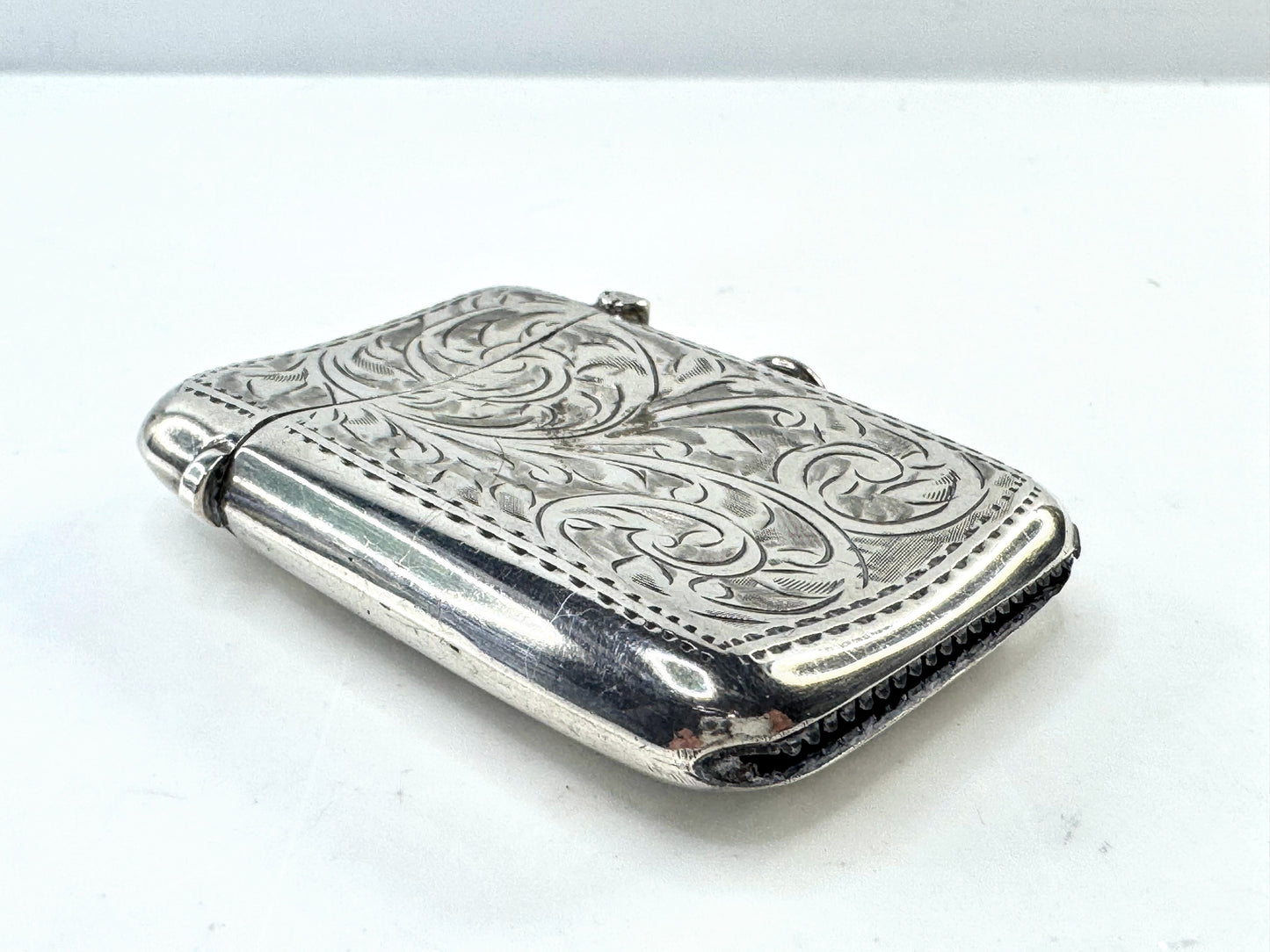 Antique 19th Century English Sterling Silver Vesta Case Engraved Birmingham SS333