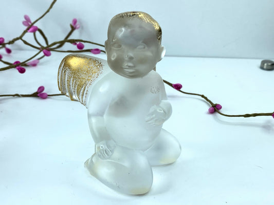 Lalique Gold Gilt Crystal Elton John "Engaged in" Cherub Baby Angel Figurine