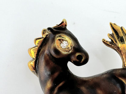 14K yellow brown Enamel Running Horse with diamond eye JR9507