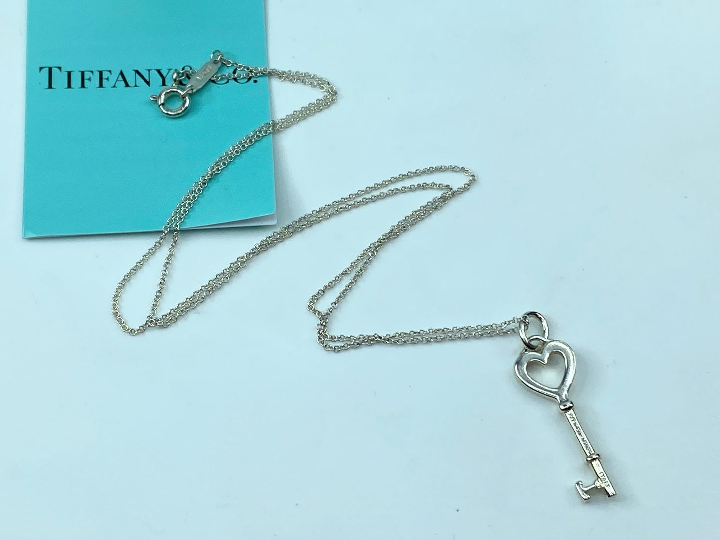 Tiffany & Co. Sterling Silver 925 Heart Key Pendant Necklace 18.5" JR363