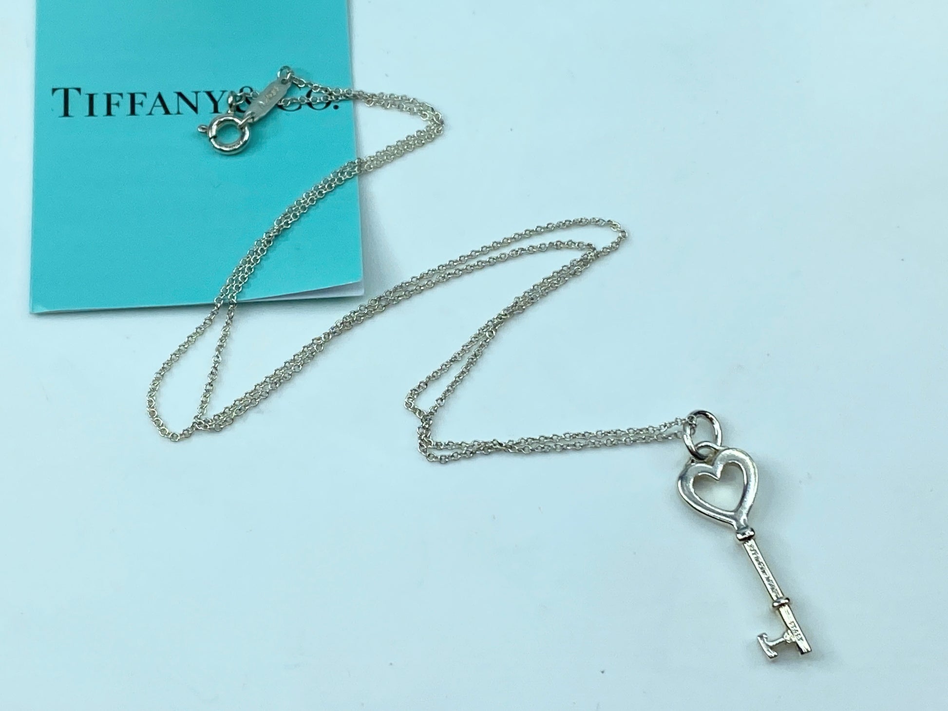 Tiffany & Co. Sterling Silver 925 Heart Key Pendant Necklace 18.5" JR363