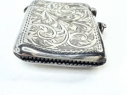 Antique 19th Century English Sterling Silver Vesta Case Engraved Birmingham SS333