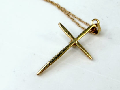 Vintage 14K Gold Chain 10K Gold Diamond Cross Pendant Necklace 20" JR1508
