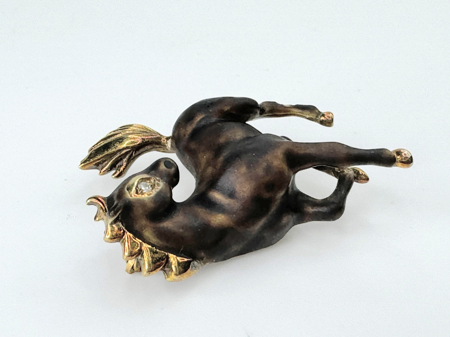 14K yellow brown Enamel Running Horse with diamond eye JR9507