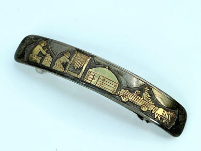 France ornate Story Teller hair barette in gold-filled and sterling 27.7g SS105