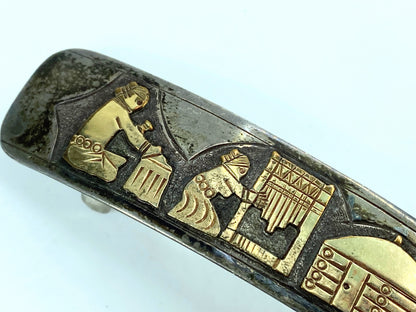 France ornate Story Teller hair barette in gold-filled and sterling 27.7g SS105