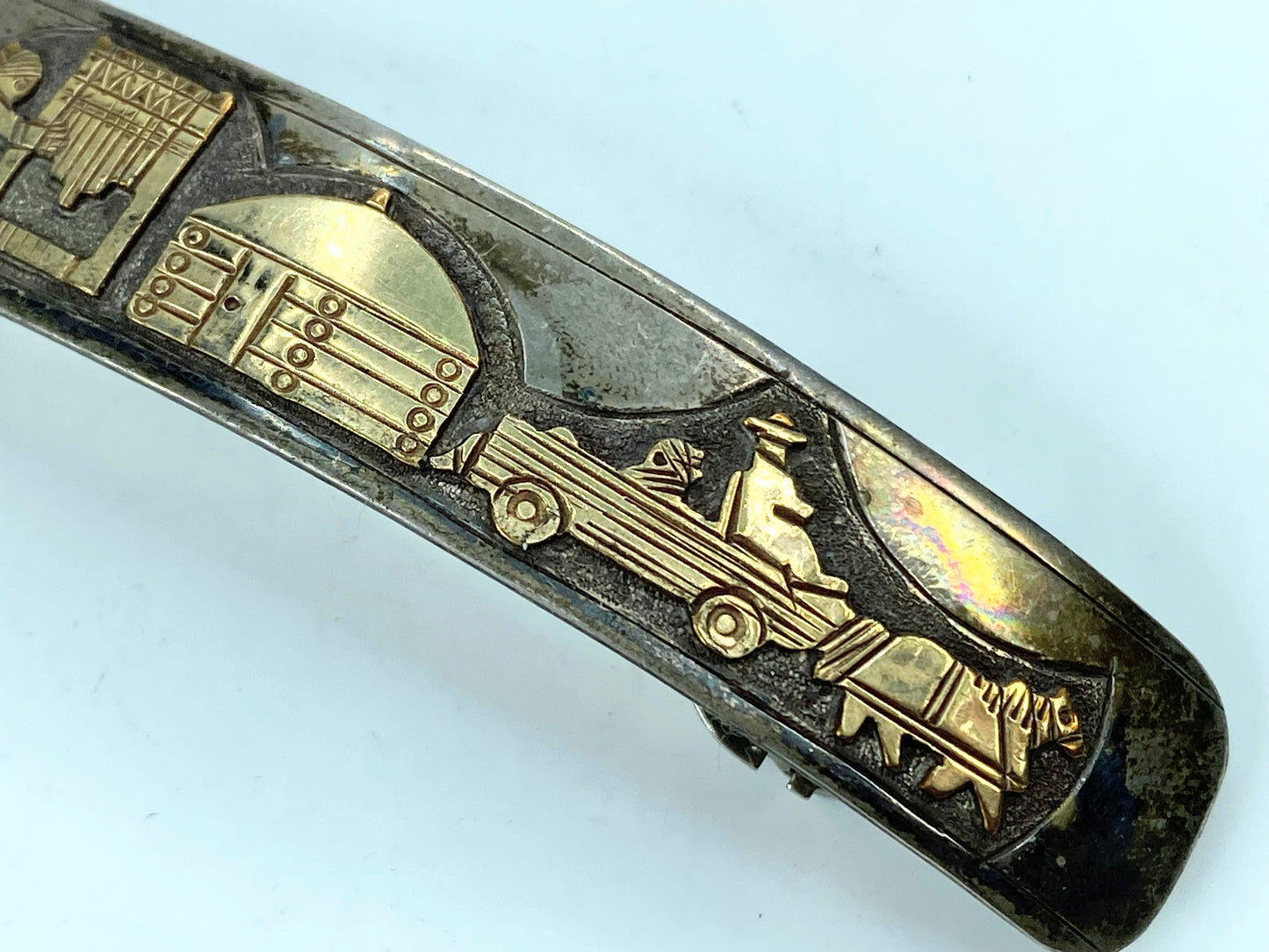 France ornate Story Teller hair barette in gold-filled and sterling 27.7g SS105