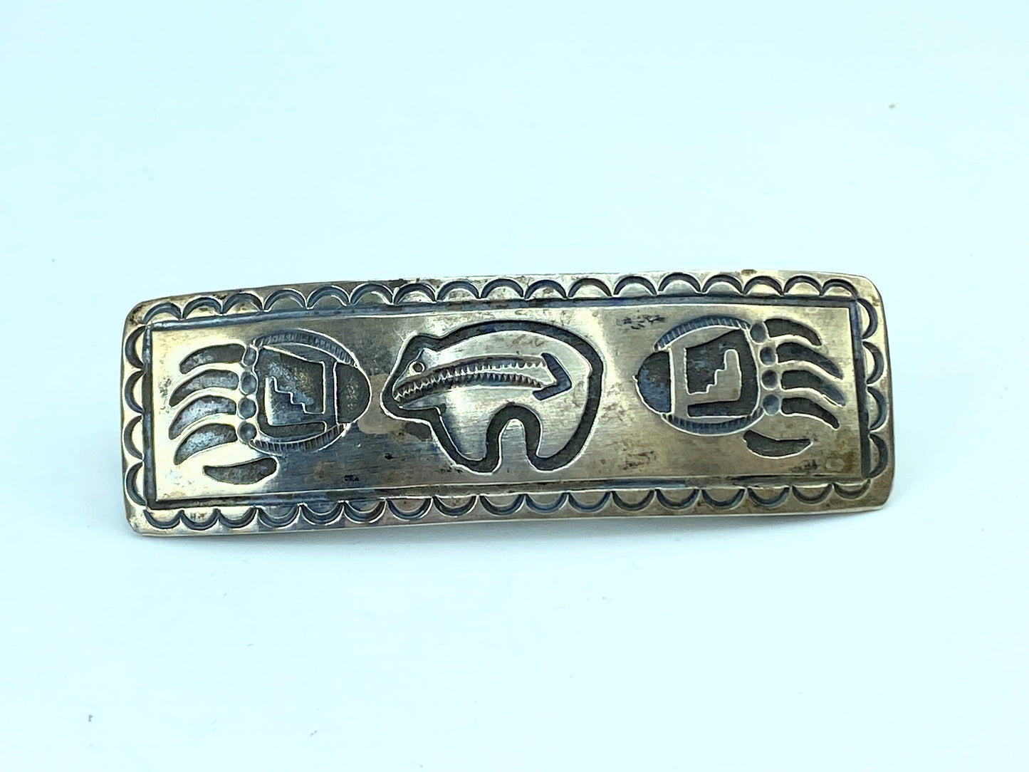 Signed DB Dean Brown Navajo Sterling Silver Stamped Hair Barrette 27.3g SS106