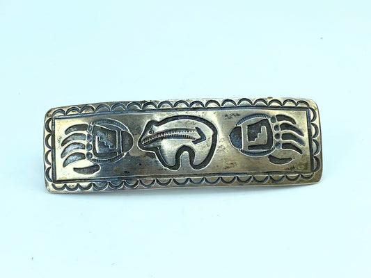 Signed DB Dean Brown Navajo Sterling Silver Stamped Hair Barrette 27.3g SS106