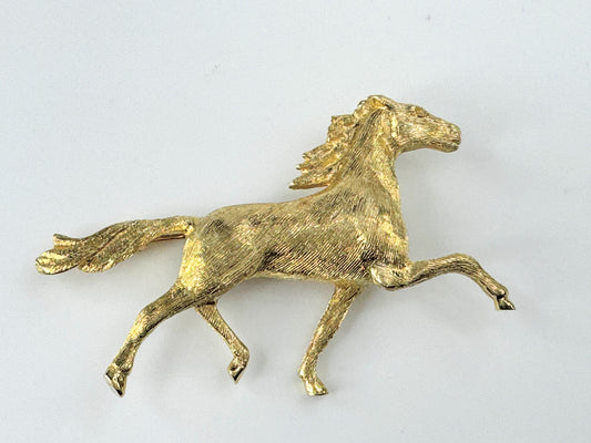 14K Yellow Brush gold Riding Horse Brooch 7.9g 2.0" JR9390