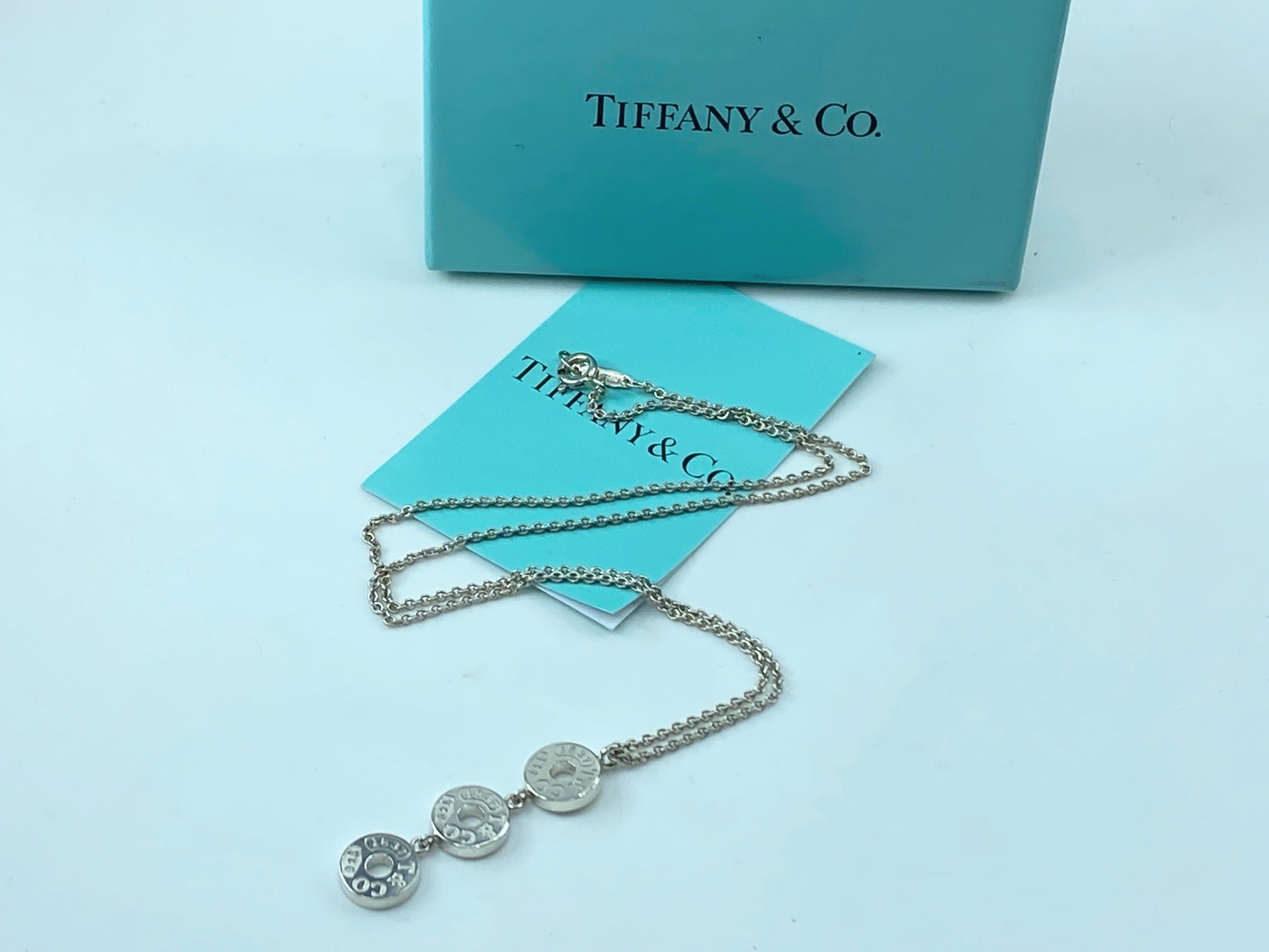 Tiffany & Co Sterling 1837 Triple 3 Circle Disc Drop Pendant Necklace 18" JR366