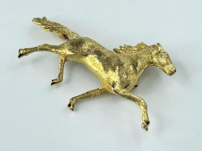 14K Yellow Brush gold Riding Horse Brooch 7.9g 2.0" JR9390