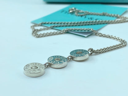 Tiffany & Co Sterling 1837 Triple 3 Circle Disc Drop Pendant Necklace 18" JR366