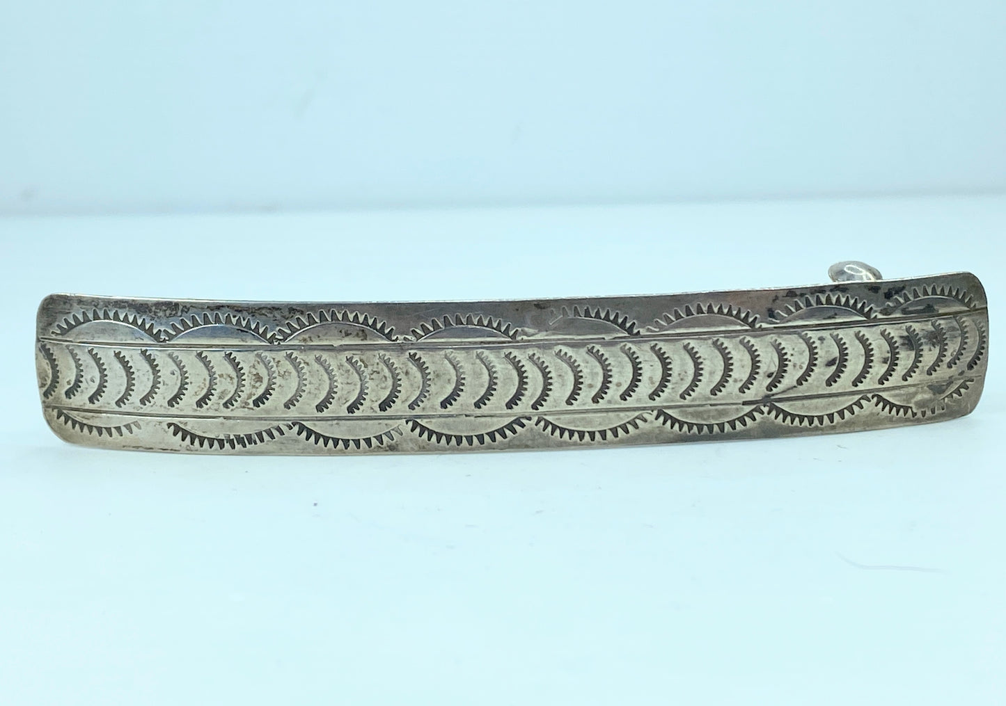 Southwestern Sterling Silver Minimalist Stamp-Patterned adorn barrette 4" SS107