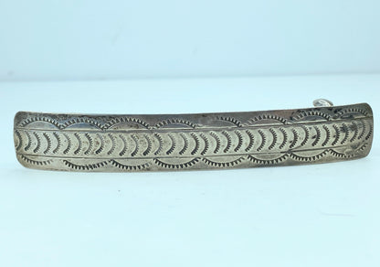 Southwestern Sterling Silver Minimalist Stamp-Patterned adorn barrette 4" SS107