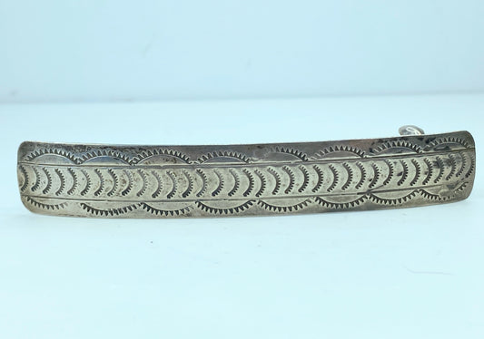 Southwestern Sterling Silver Minimalist Stamp-Patterned adorn barrette 4" SS107