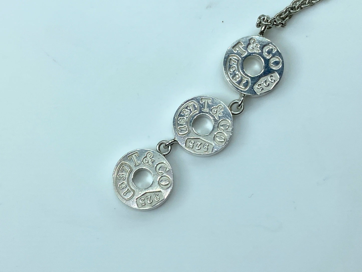 Tiffany & Co Sterling 1837 Triple 3 Circle Disc Drop Pendant Necklace 18" JR366