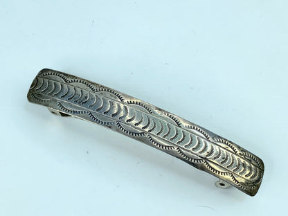 Southwestern Sterling Silver Minimalist Stamp-Patterned adorn barrette 4" SS107