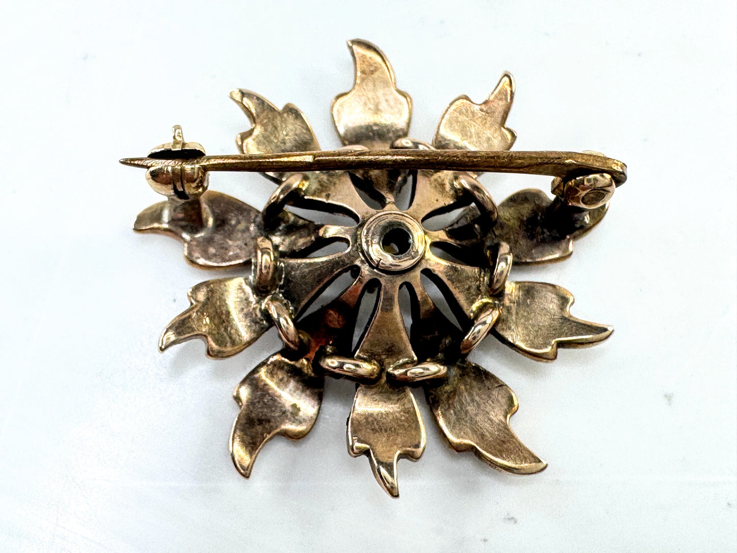 Antique Victorian 10K Gold Seed Pearl Starburst Brooch 1" JR1610
