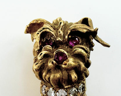 A fine 14ct yellow gold dog pattern Ruby Diamond brooch 7.4g JR9391