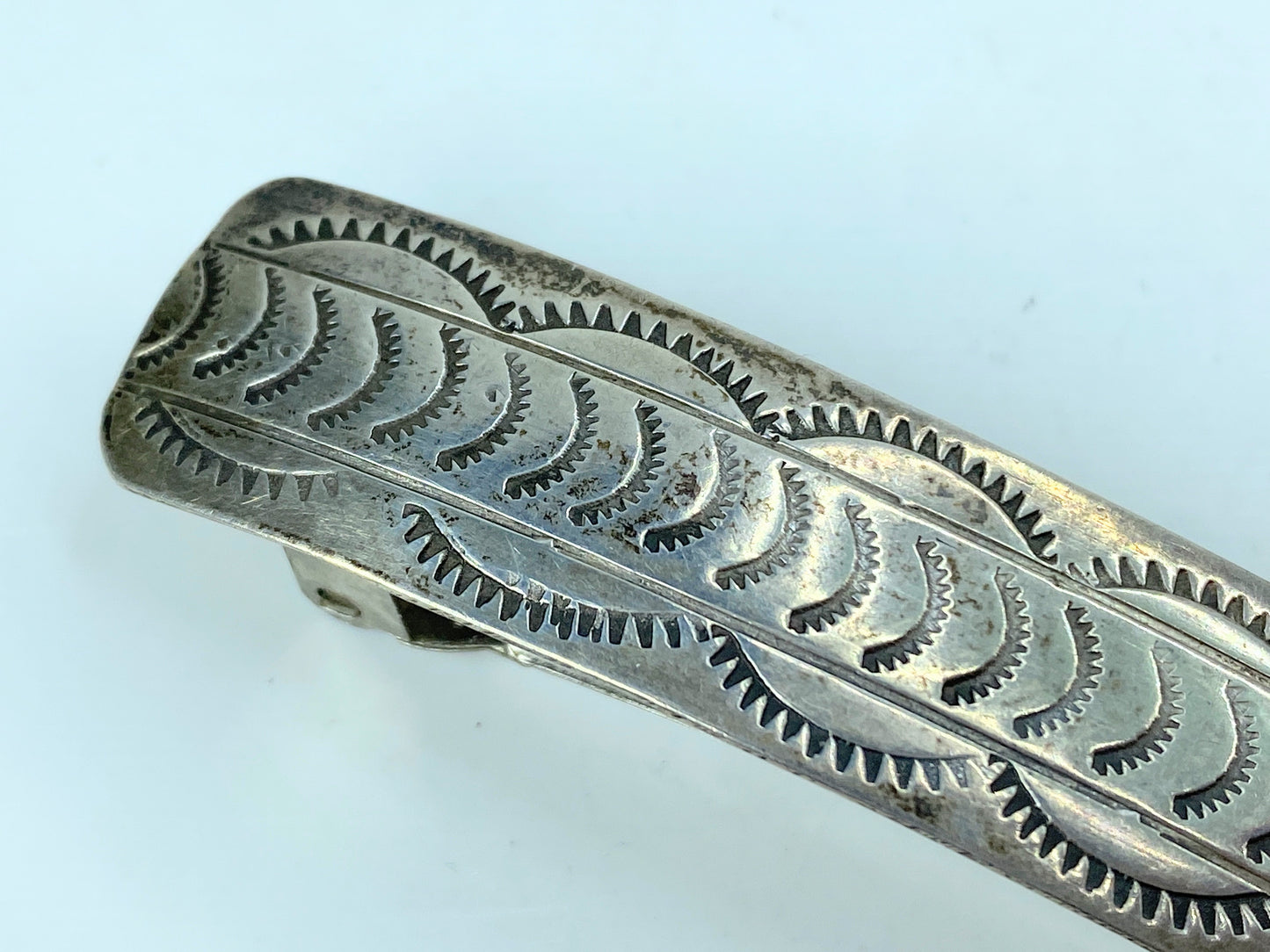 Southwestern Sterling Silver Minimalist Stamp-Patterned adorn barrette 4" SS107