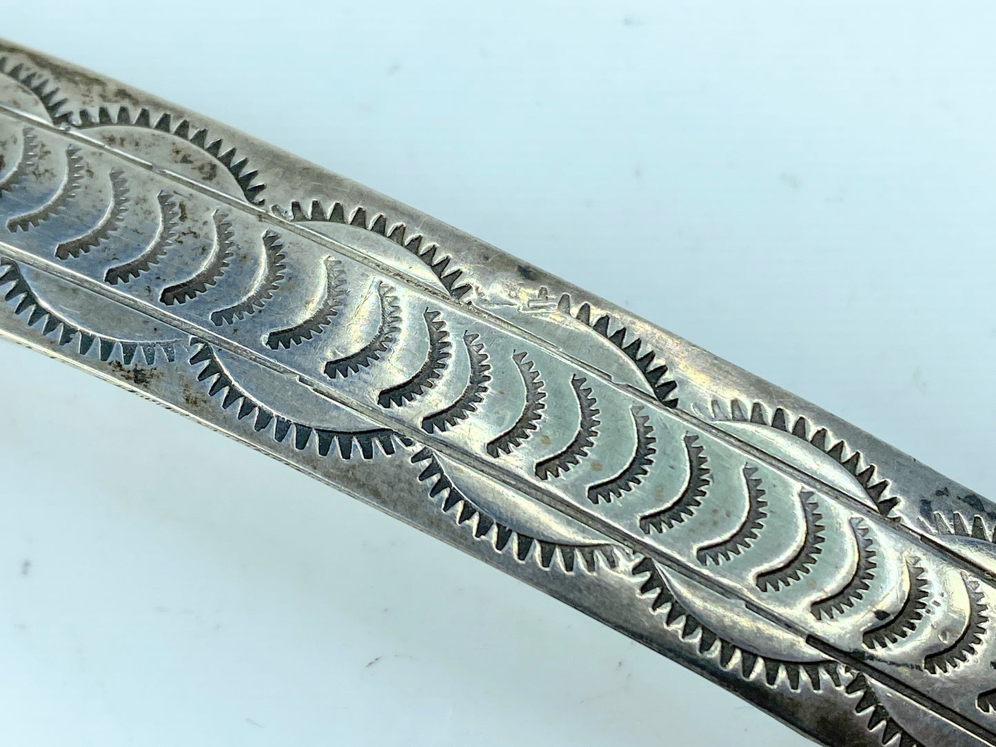 Southwestern Sterling Silver Minimalist Stamp-Patterned adorn barrette 4" SS107