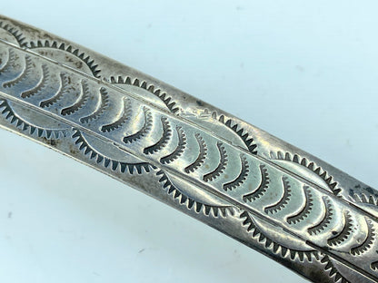 Southwestern Sterling Silver Minimalist Stamp-Patterned adorn barrette 4" SS107