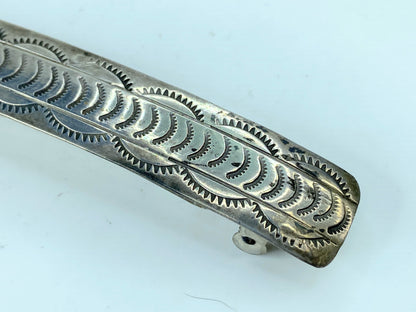 Southwestern Sterling Silver Minimalist Stamp-Patterned adorn barrette 4" SS107