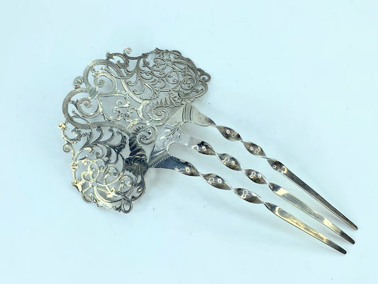 Victorian Hair Comb Sterling Silver Finely Pierced Hair Accessory 5 3/8" SS108