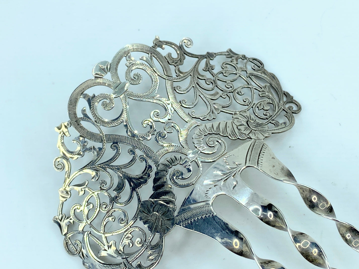 Victorian Hair Comb Sterling Silver Finely Pierced Hair Accessory 5 3/8" SS108