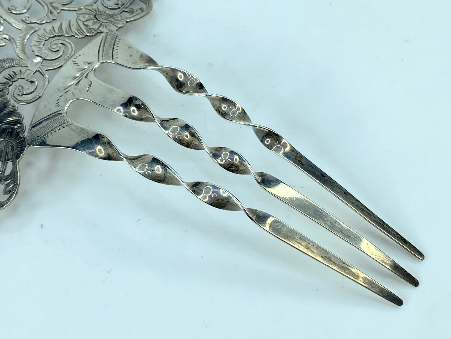 Victorian Hair Comb Sterling Silver Finely Pierced Hair Accessory 5 3/8" SS108