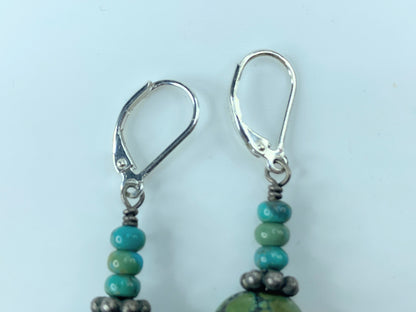 Southwestern handmade genuine Turquoise Sterling 925 leverback earrings 8.4g JR9169